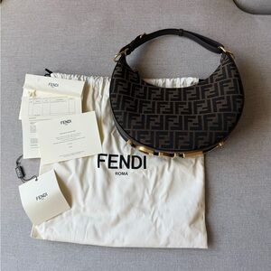 Fendi Black and Brown Fendigraphy Small Shoulder Bag